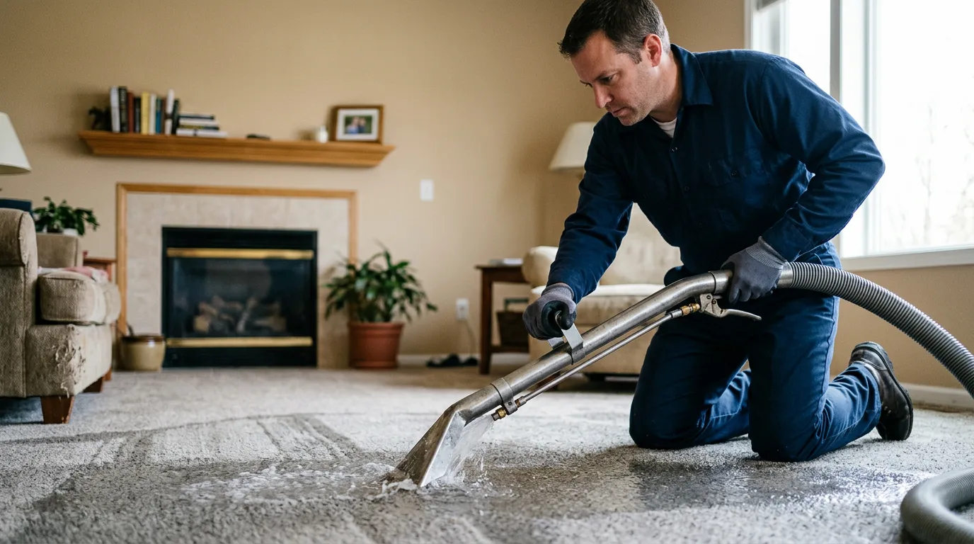 Water damage restoration technician working near Albion, MI